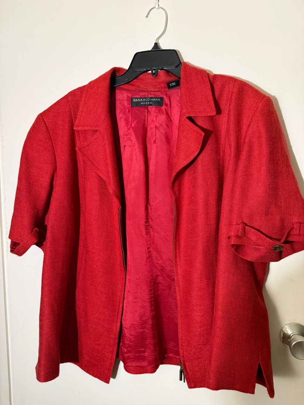Dana Buchman Vibrant Red Short Sleeve Open-Front Jacket